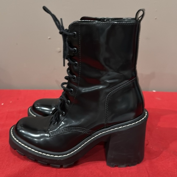 Madden Girl Glossy Black Lace-Up Boots - Picture 3 of 6